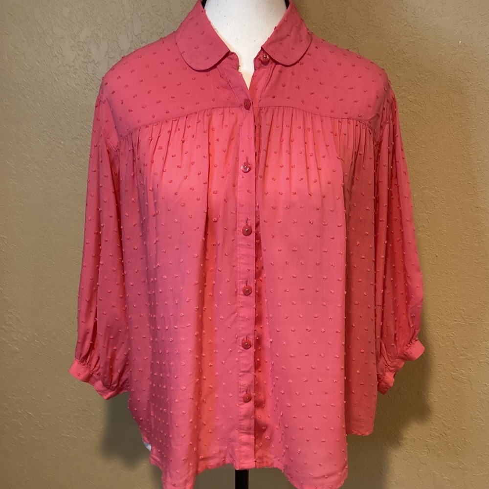 Free People Dark Dusty Pink, Textured Button Up Swiss Dot Blouse Women Size XS